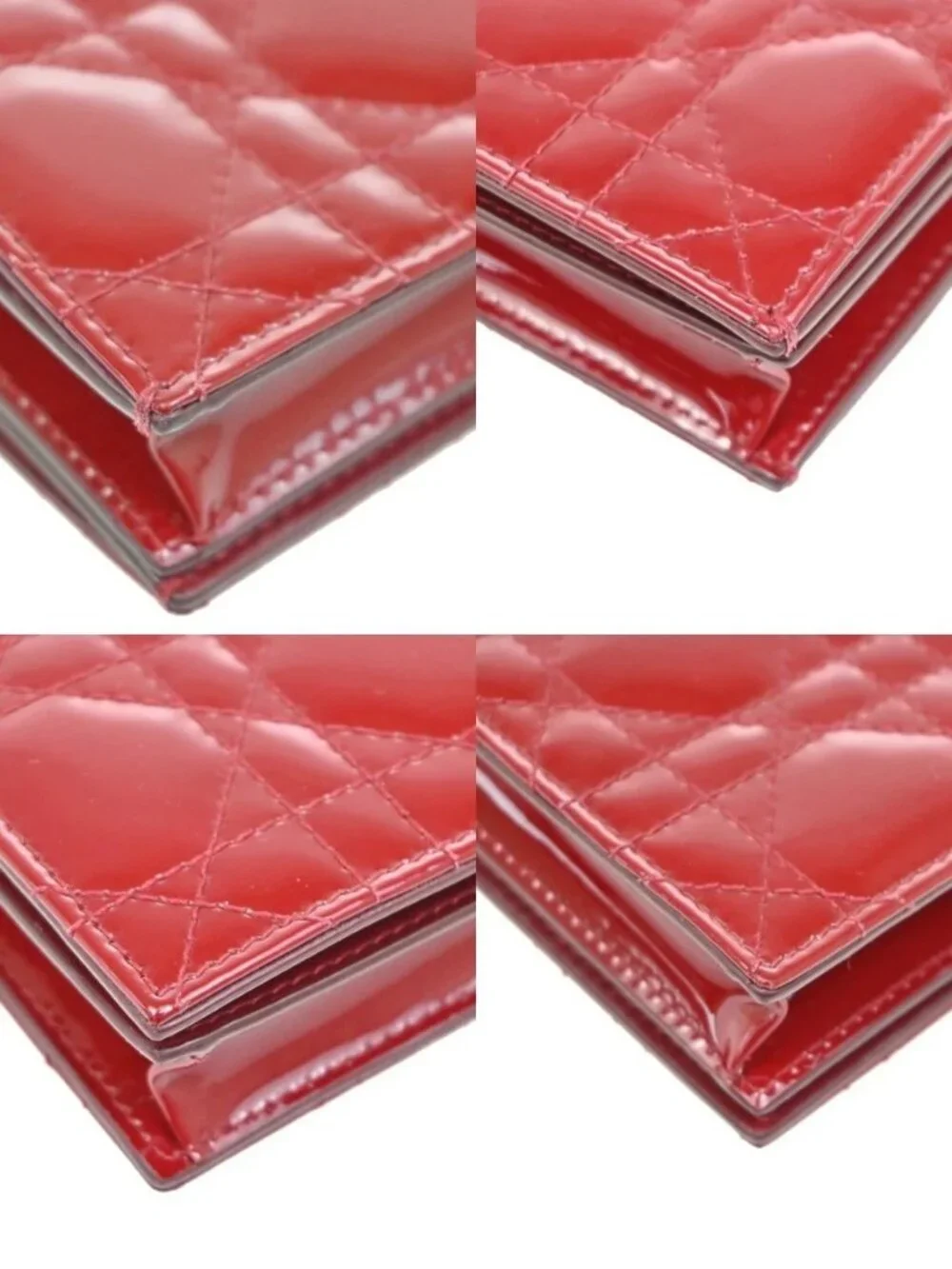 CHRISTIAN DIOR Cannage Mini Lady Dior Gardenia Wallet Patent Leather Red 80RL584